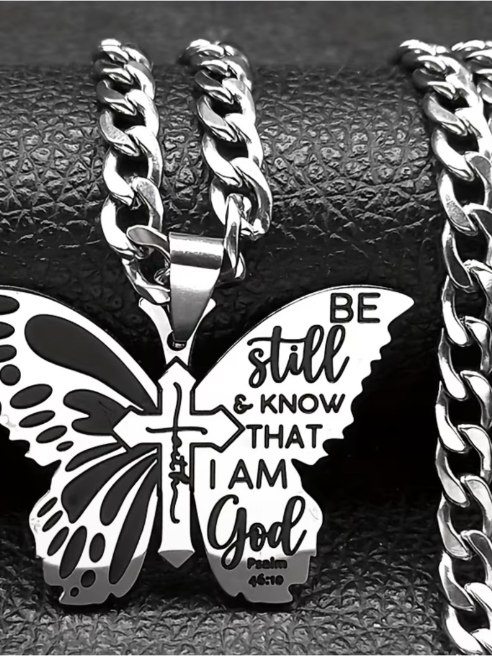 Butterfly Cross Pendant Necklace in Silver Tone - Picture 4 of 4